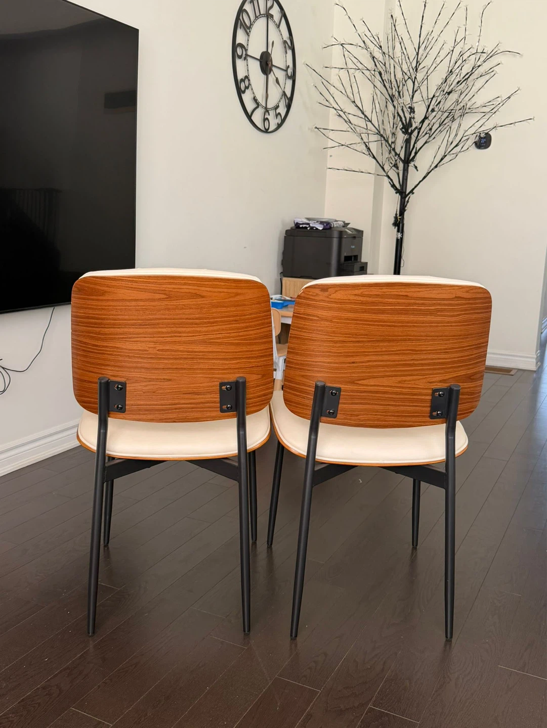 Set of 2 Cream Upholstered Dining Chairs with Wood Accents - photo 5