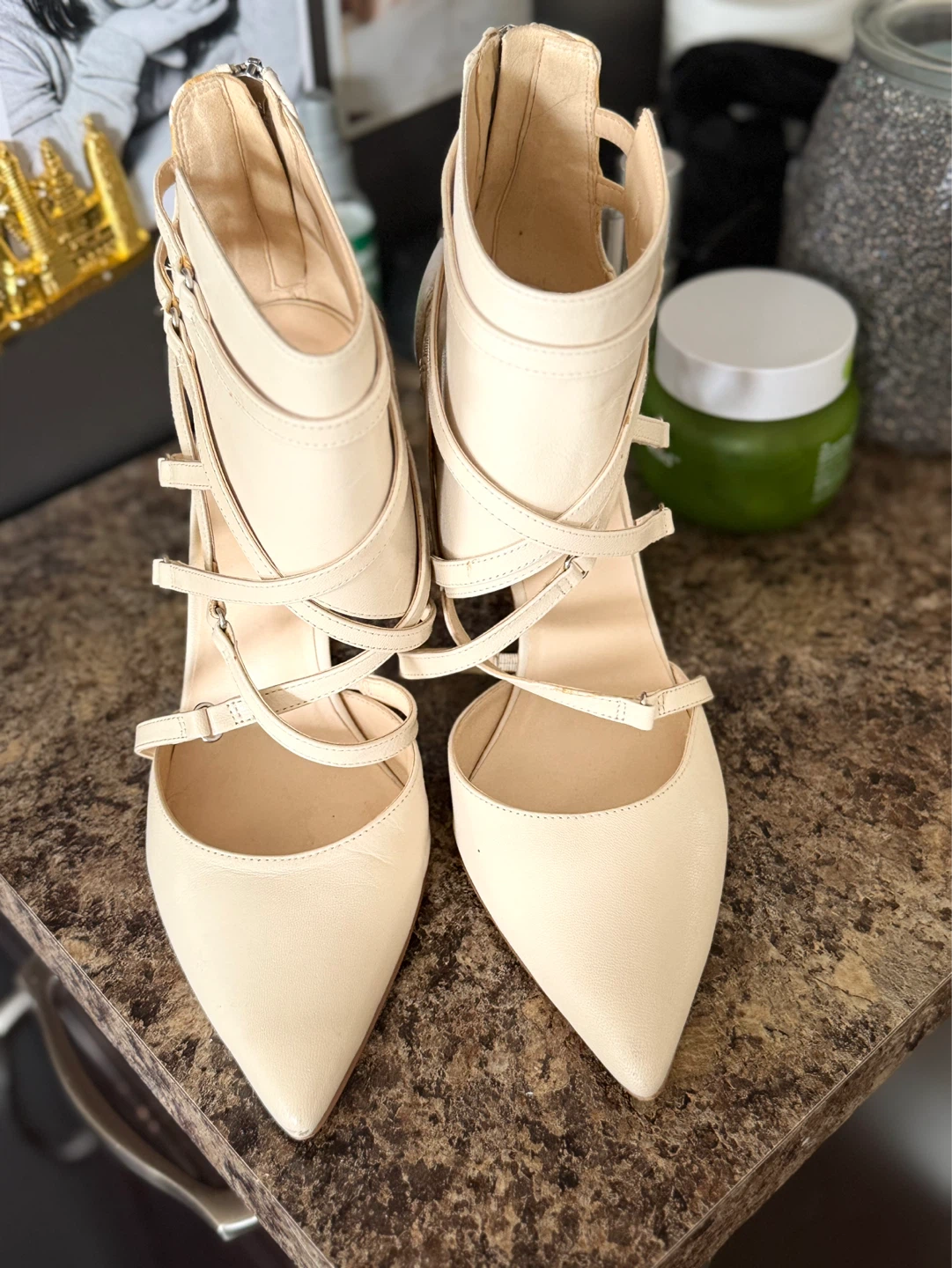 Nine West Cream Strappy Heels - Size 9.5