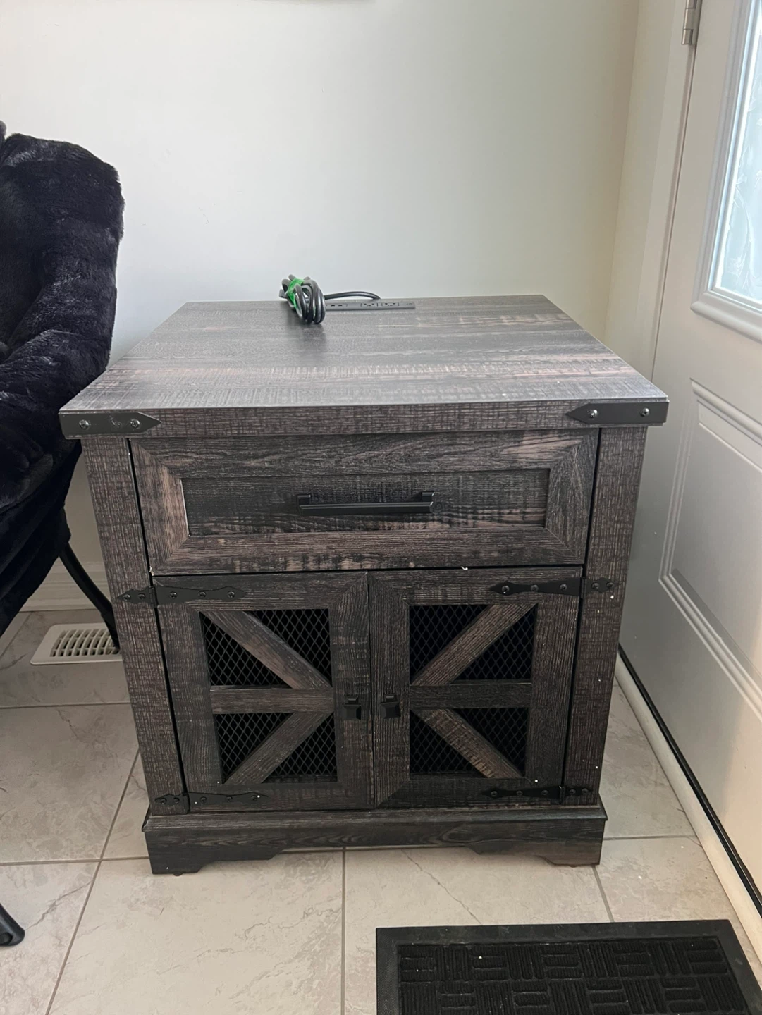 Rustic Wood End Table with Drawer and Cabinet - photo 3