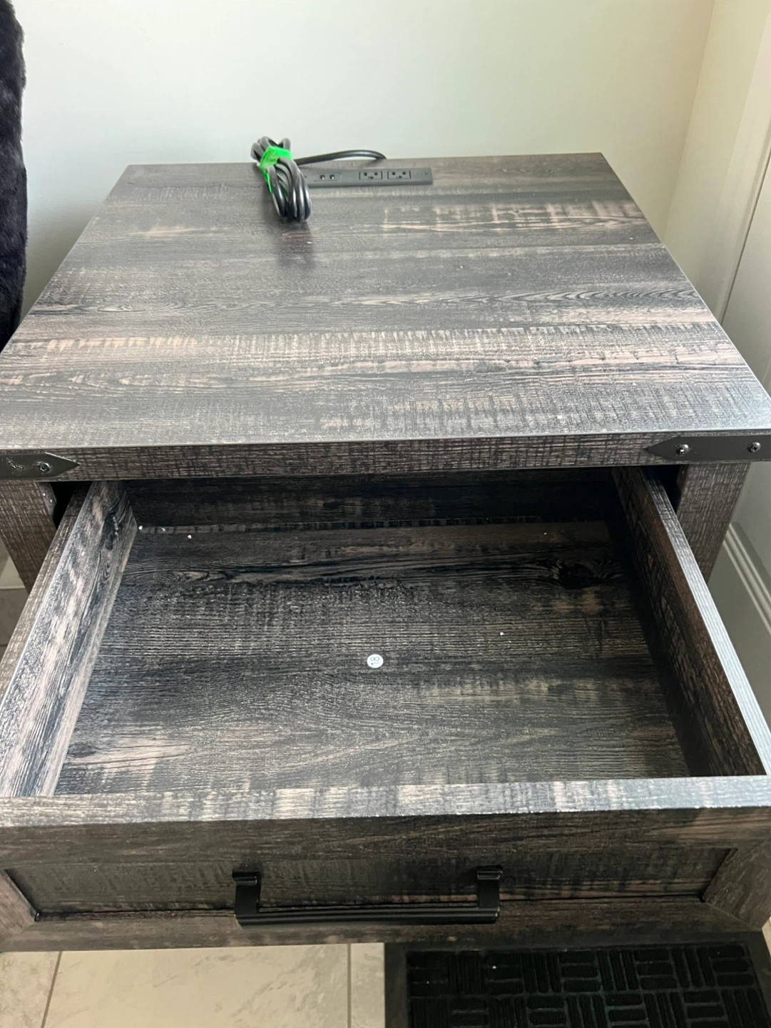 Rustic Wood End Table with Drawer and Cabinet - photo 5