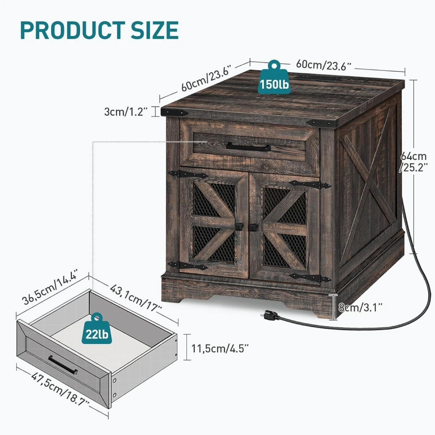Rustic Wood End Table with Drawer and Cabinet - photo 2