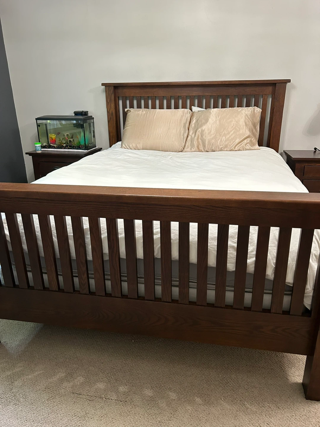 Queen size bed frame and 2 nightstands