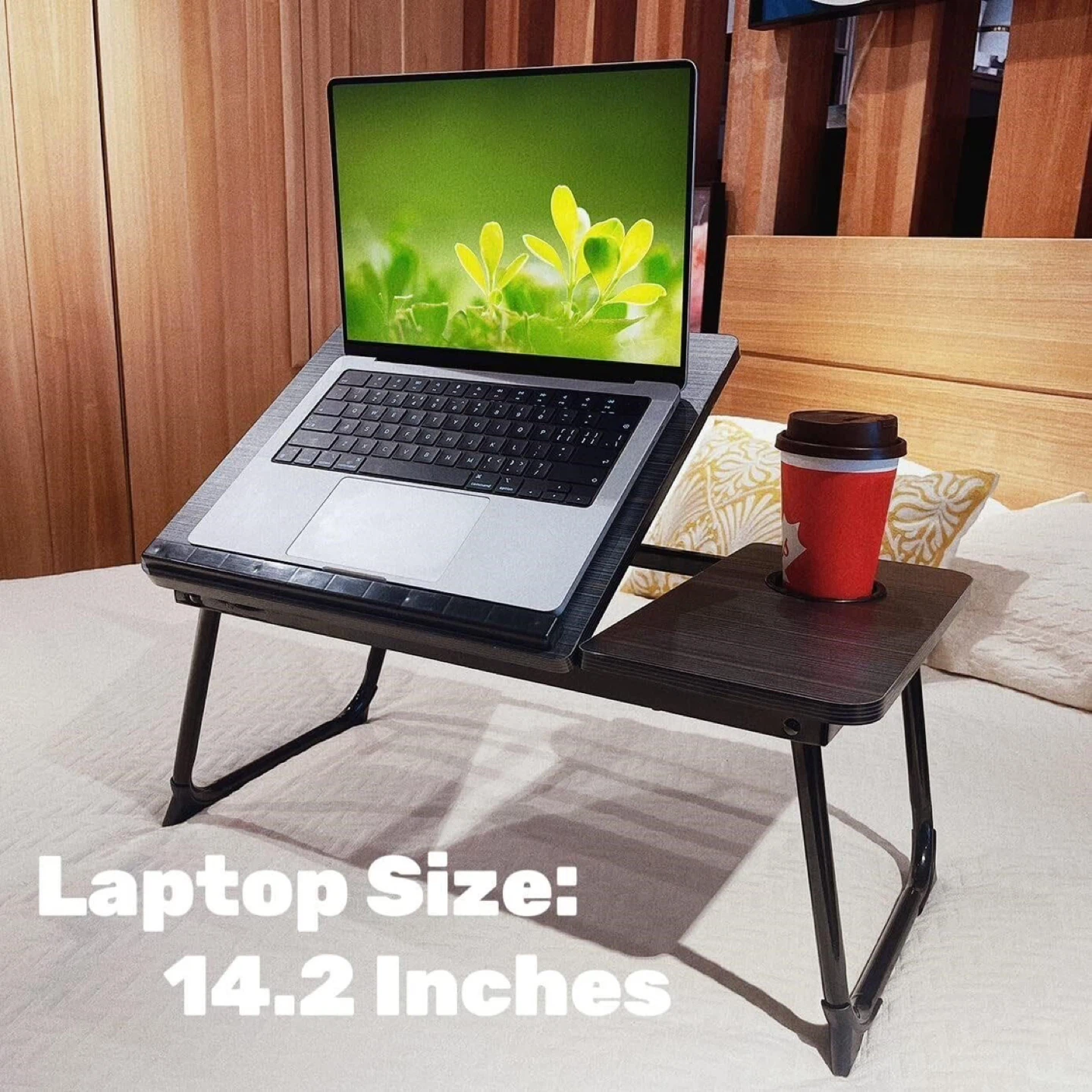 Adjustable Laptop Bed Tray Table with Cup Holder