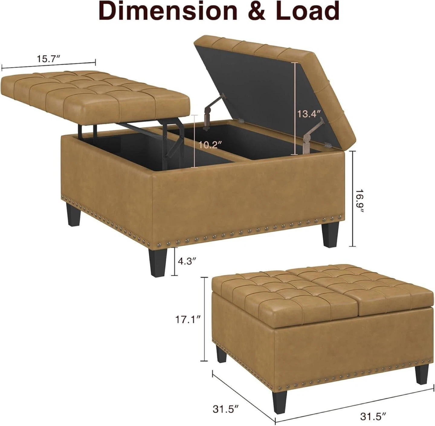 Tufted Storage Ottoman - Brown Faux Leather - photo 2