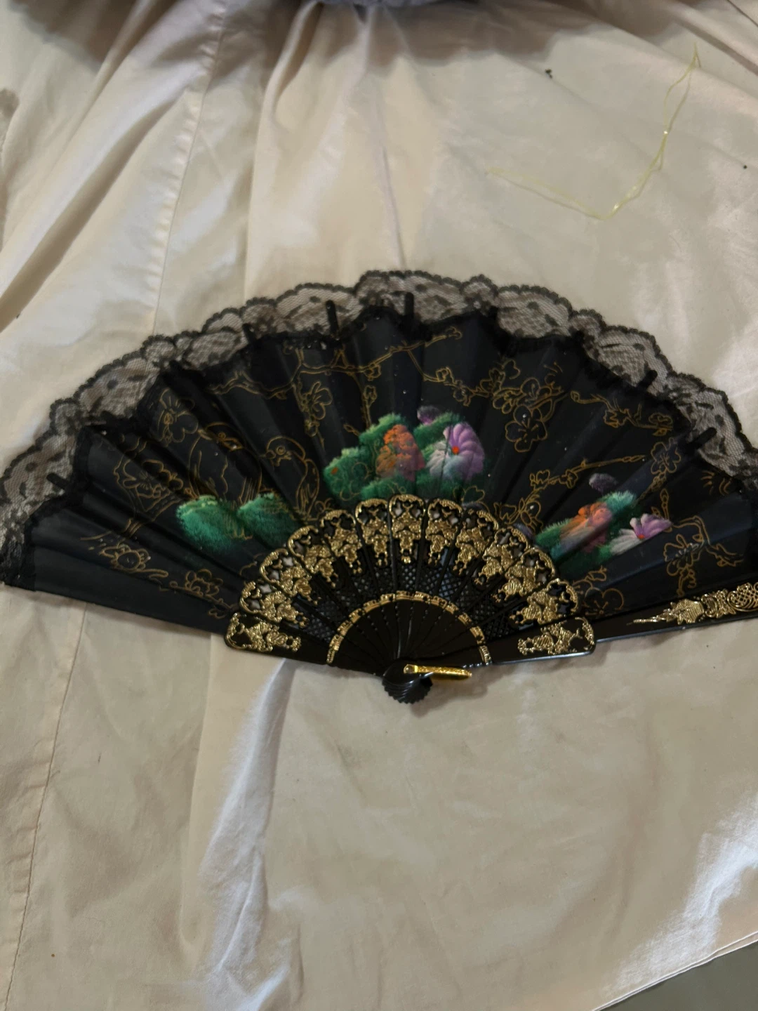 Vintage, Madame Butterfly, embroidered fan