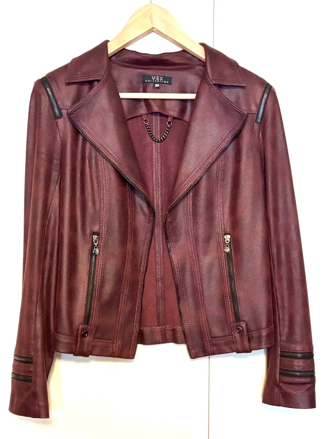 VEX COLLECTION Women's Faux Leather Moto Jacket - Size 38