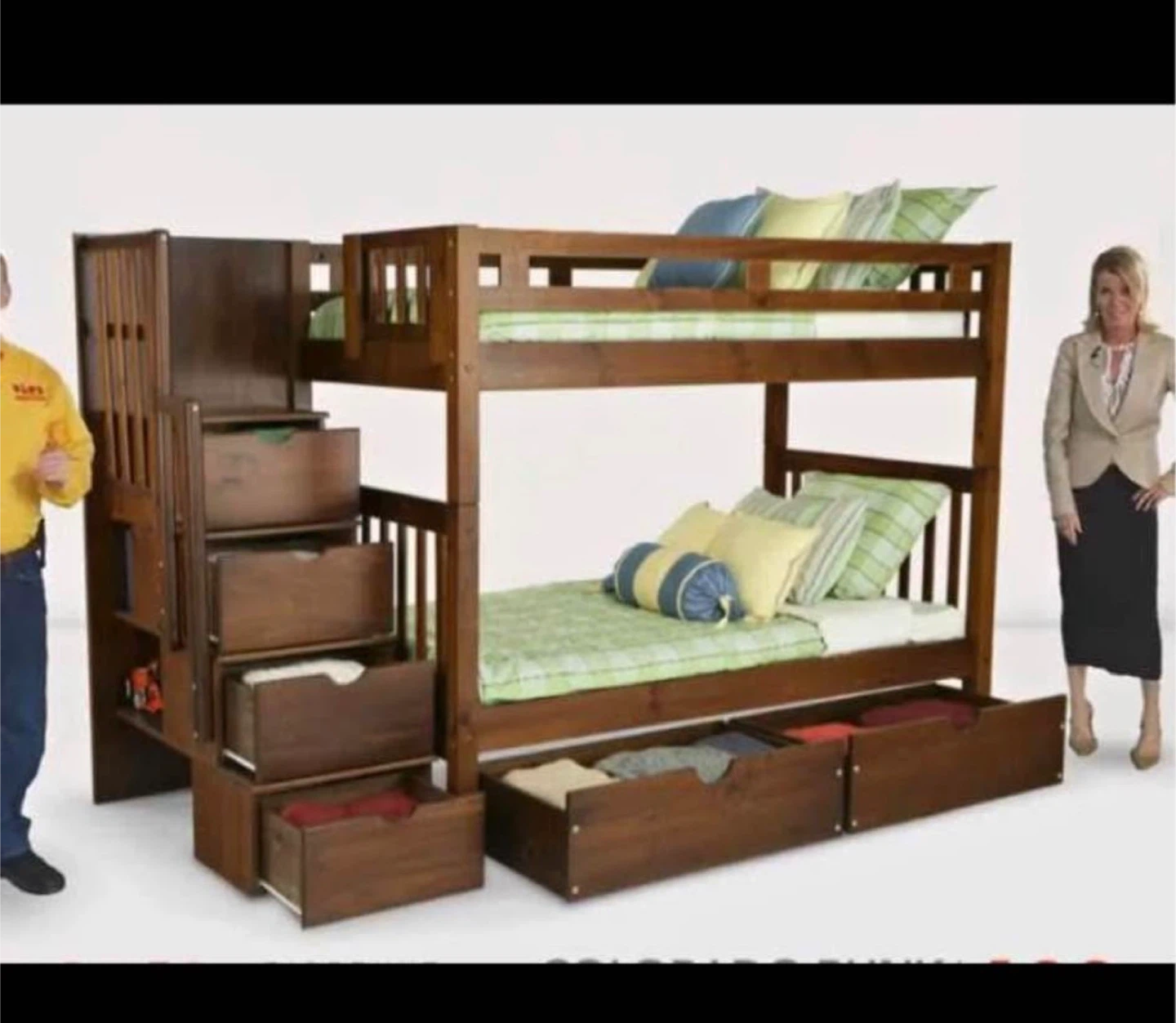 Wooden Bunk Bed with Stairs and Storage