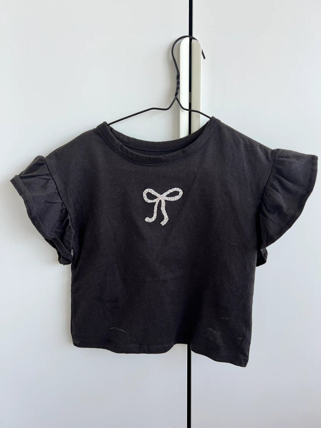 Black T-Shirt with Rhinestone Bow