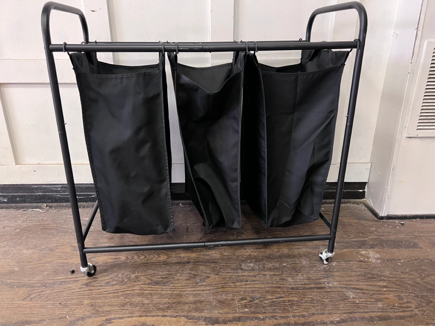 Black 3-Bag Rolling Laundry Sorter