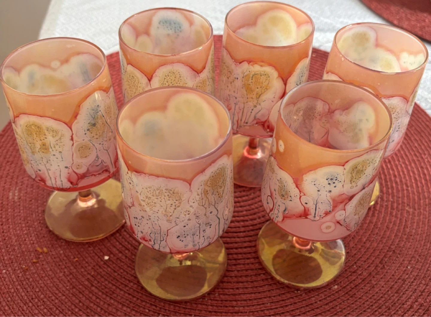 Set of 6 Decorative Glass Goblets and Decorative Vase