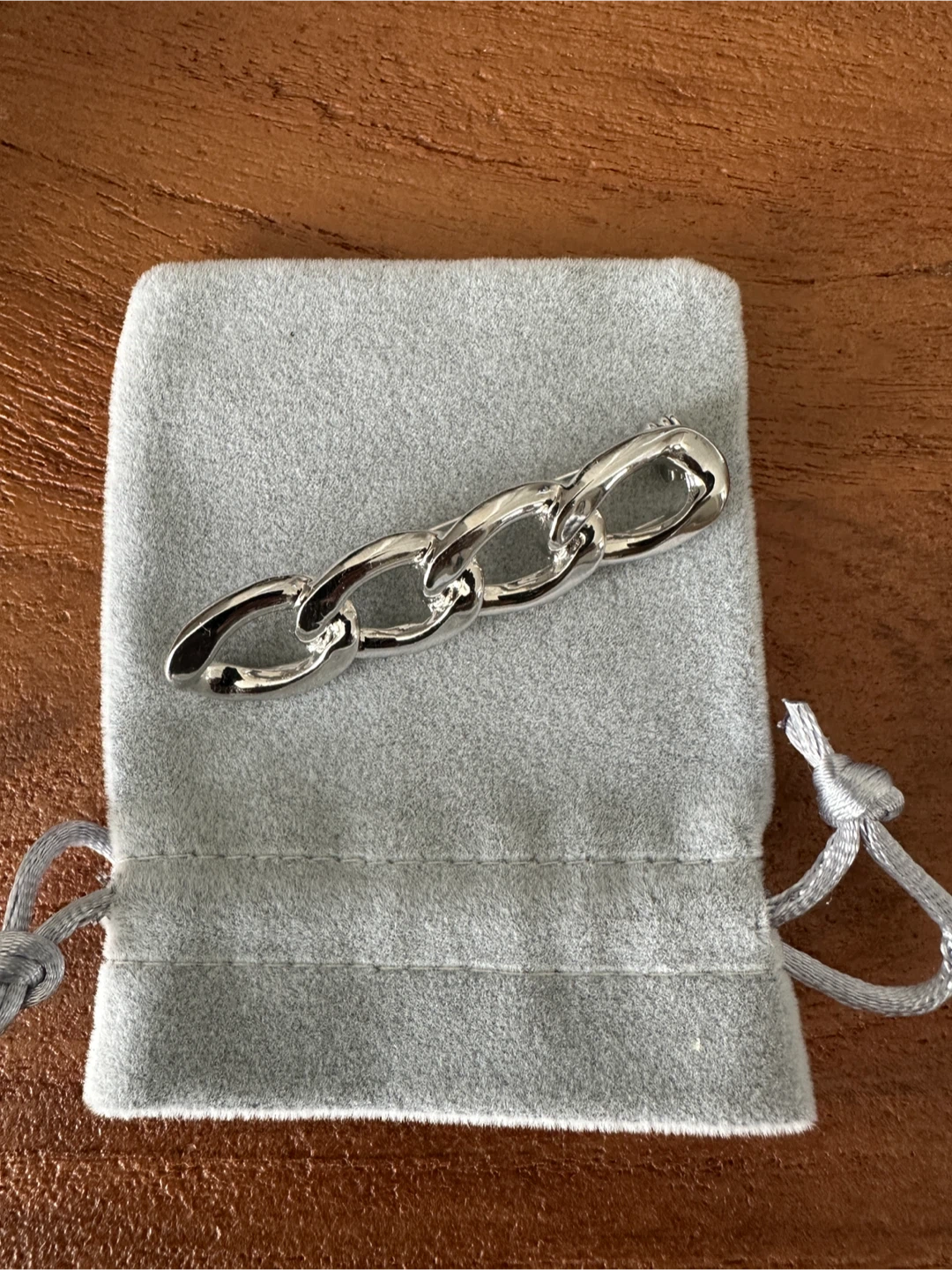 Silver Tone Link Brooch with Pouch