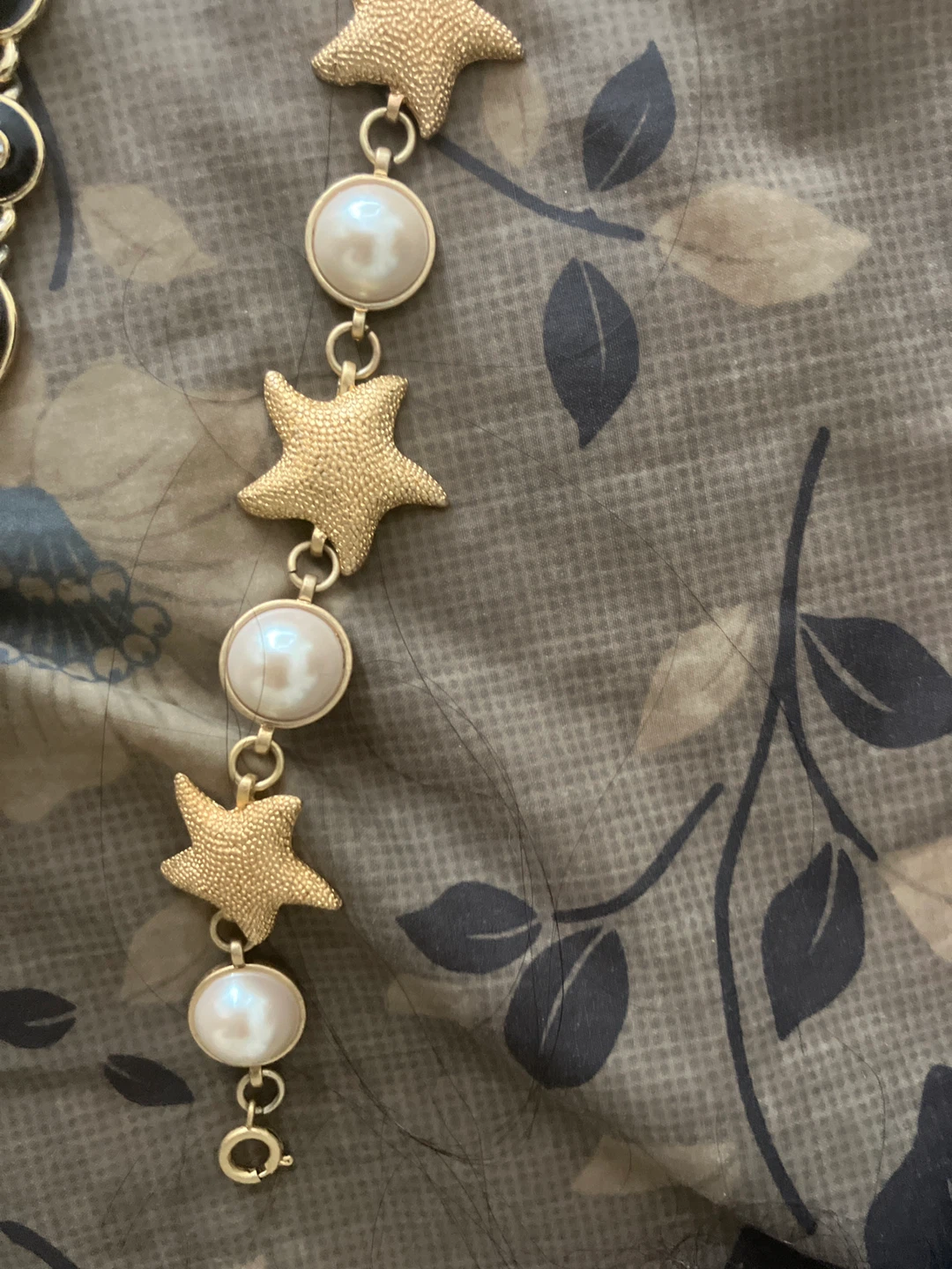 Gold Tone Bracelets with Pearls and Stars - photo 2