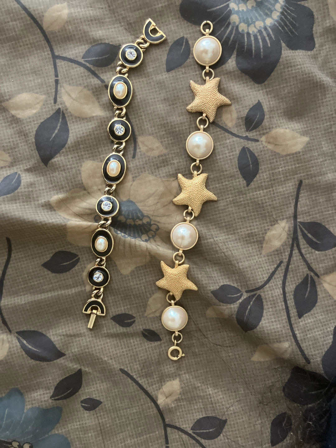 Gold Tone Bracelets with Pearls and Stars
