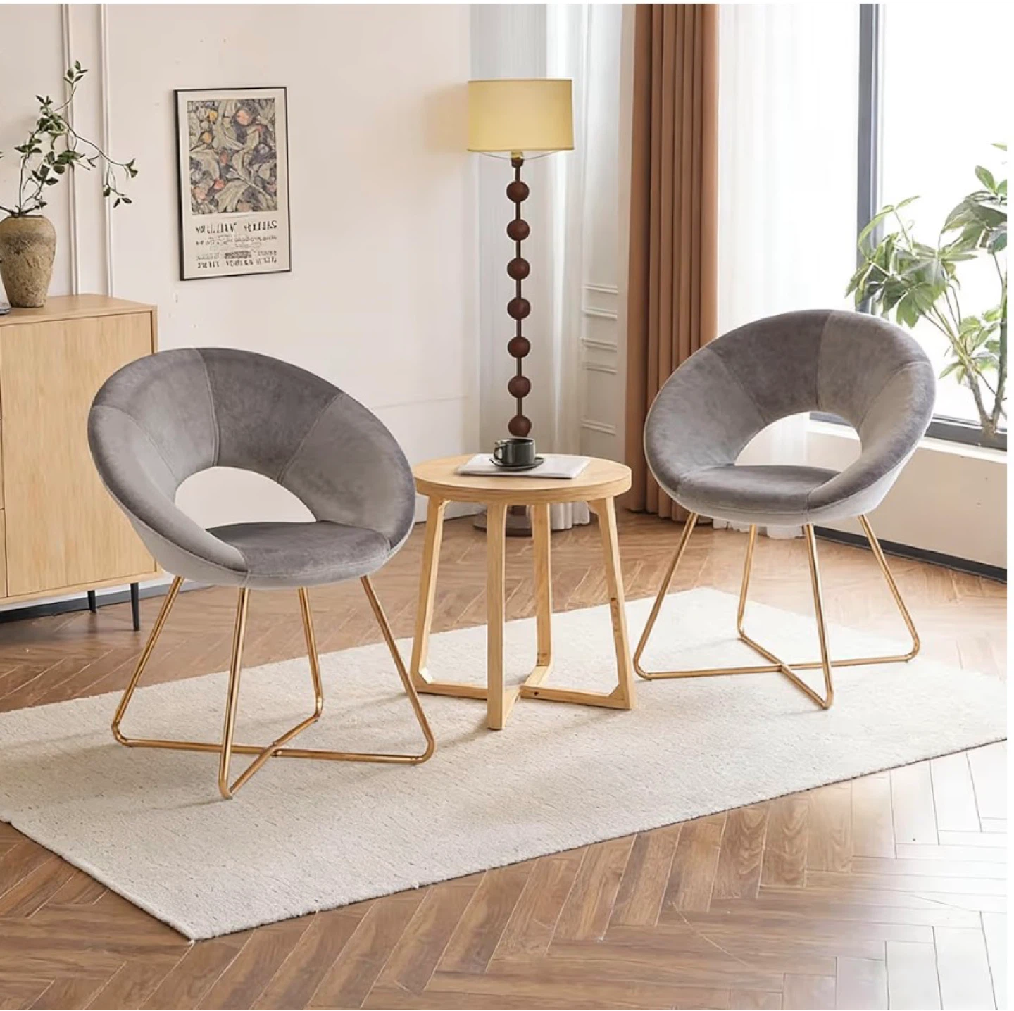 DUHOME 4336 Set of 2 Grey Velvet Accent Chairs