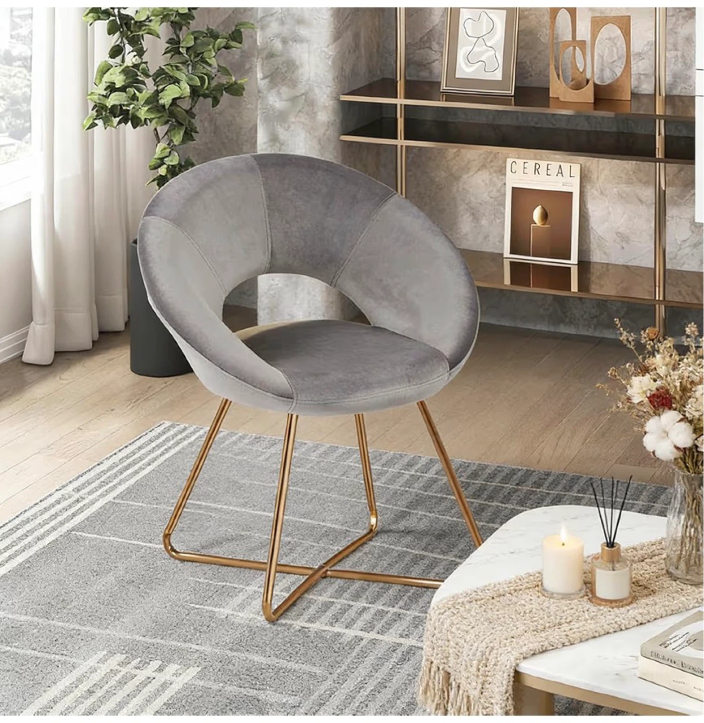 DUHOME 4336 Set of 2 Grey Velvet Accent Chairs - photo 3