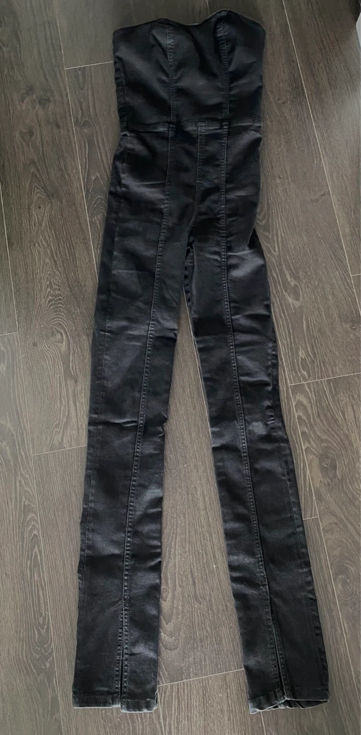 Zara Black Denim Jumpsuit Strapless XS - photo 4