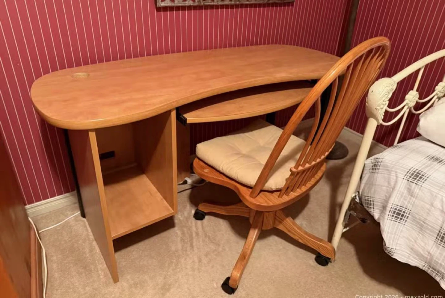 Wooden Computer Desk with Keyboard Tray and Swivel Chair - photo 2