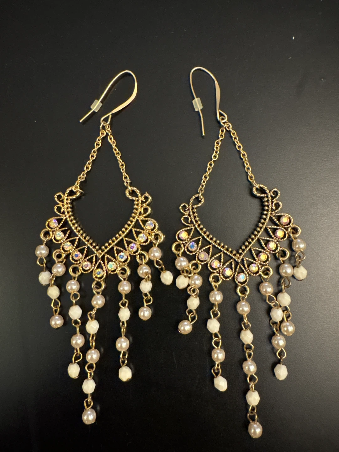 Golden Chandelier Earrings with stones and faux pearls