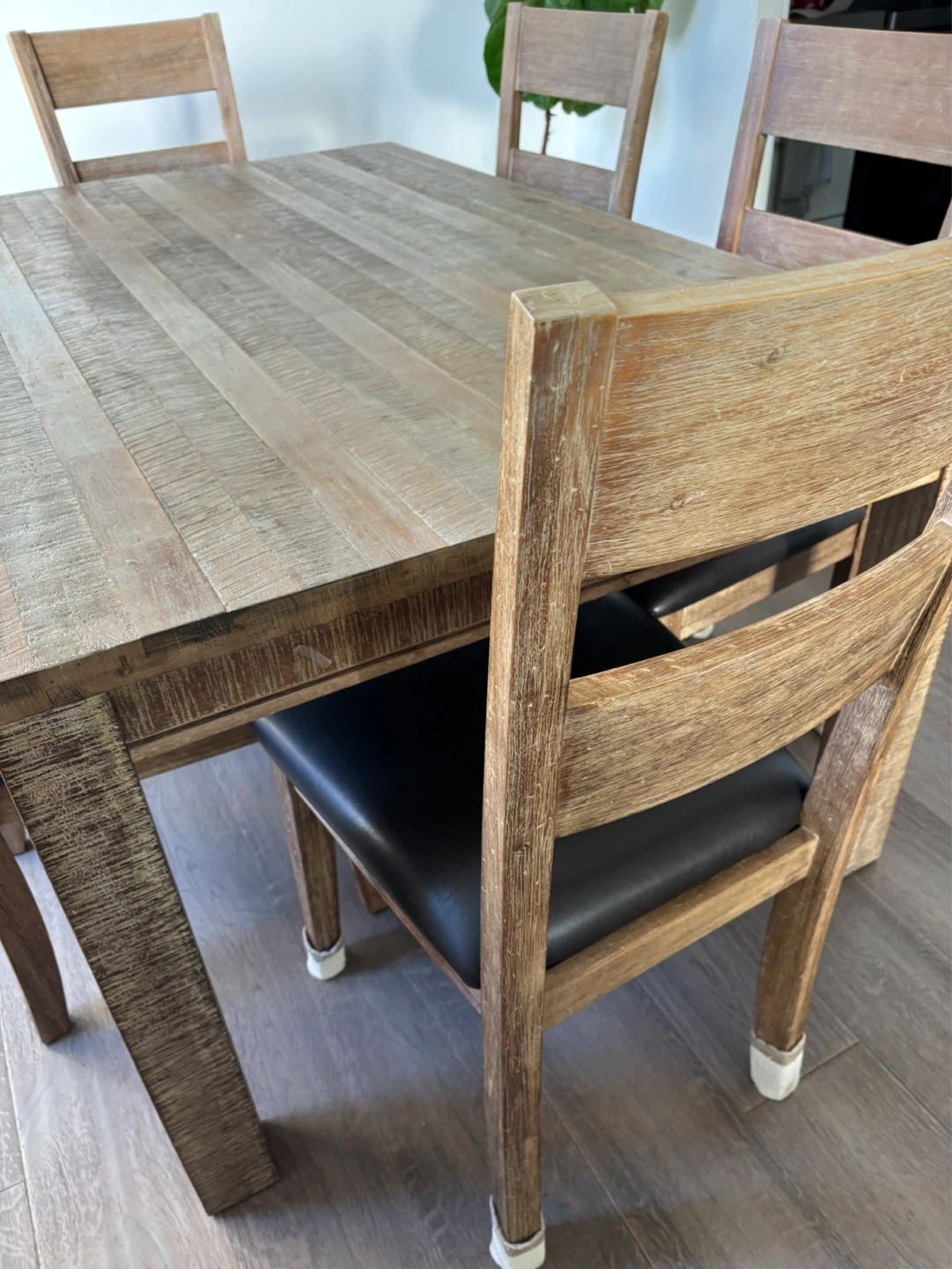 Solid Rustic Wood Dining Table with 6 Chairs
