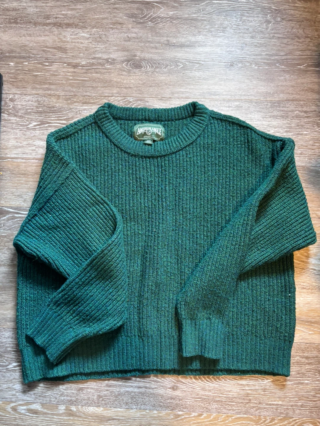 American Eagle Green Ribbed Crewneck Sweater