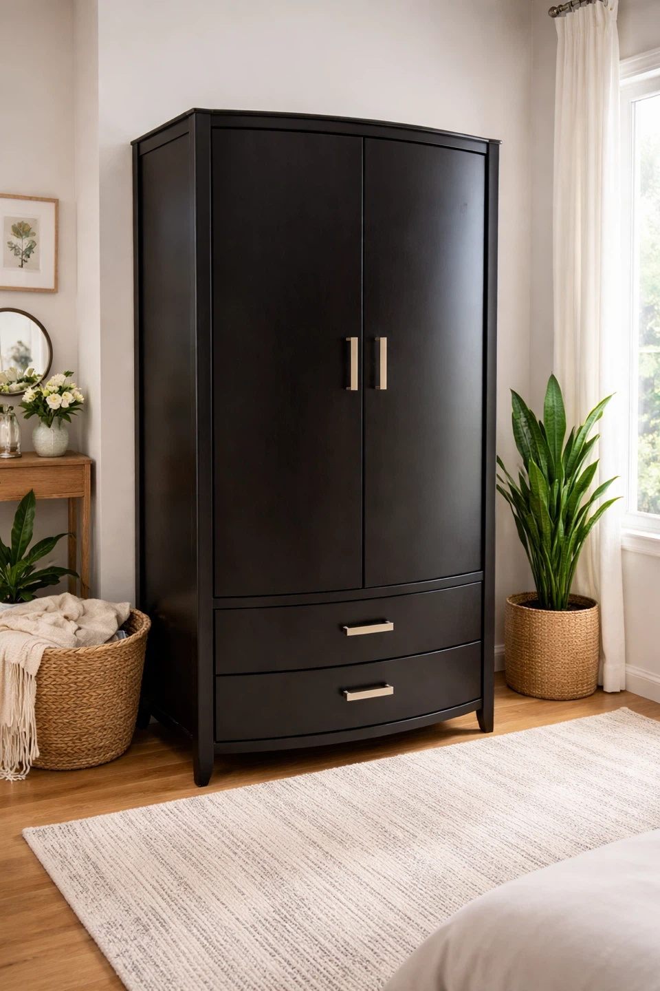 Black Armoire Wardrobe with Drawers