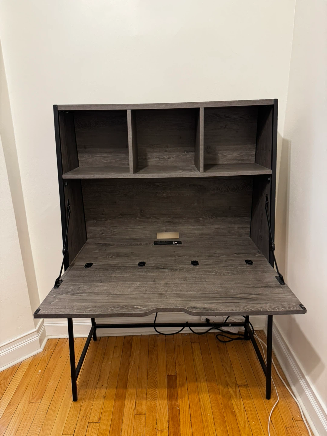 Fold Down Wooden Desk with Built-in USB Outlets - photo 3