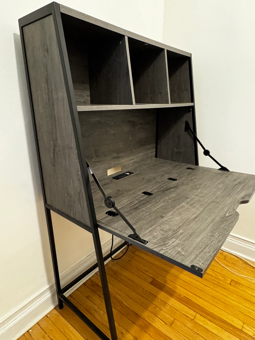 Fold Down Wooden Desk with Built-in USB Outlets - photo 5