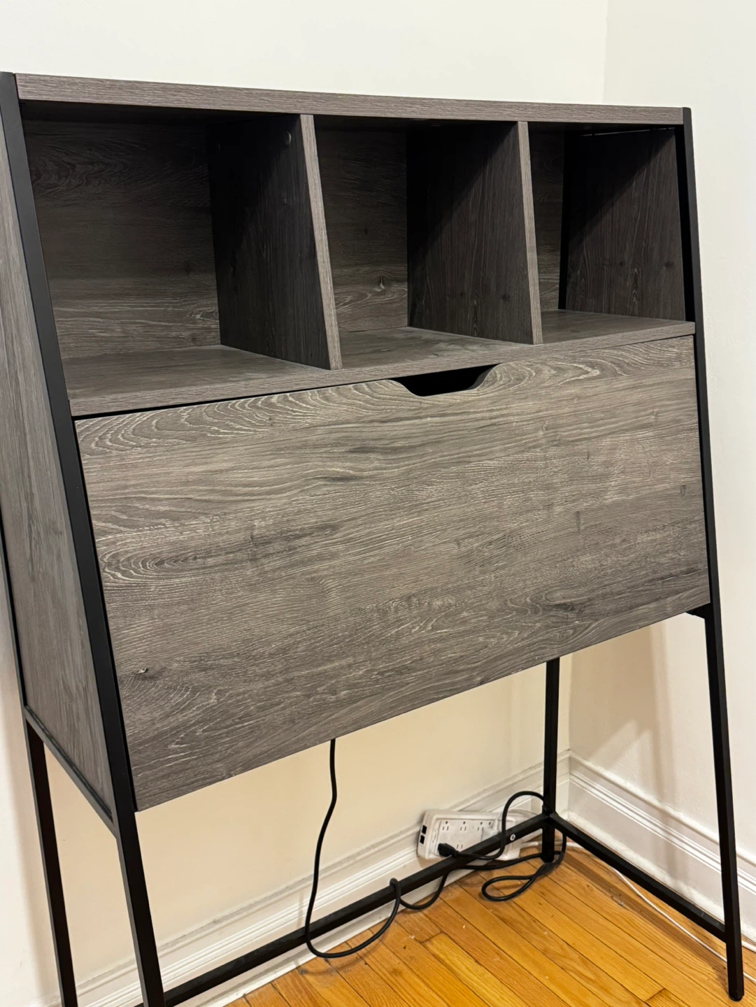 Fold Down Wooden Desk with Built-in USB Outlets - photo 2