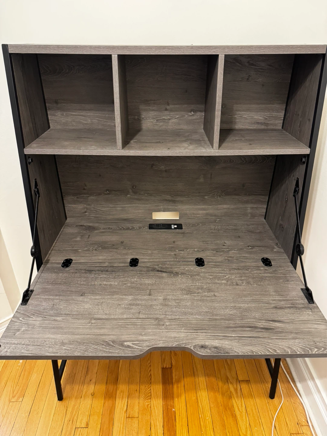 Fold Down Wooden Desk with Built-in USB Outlets