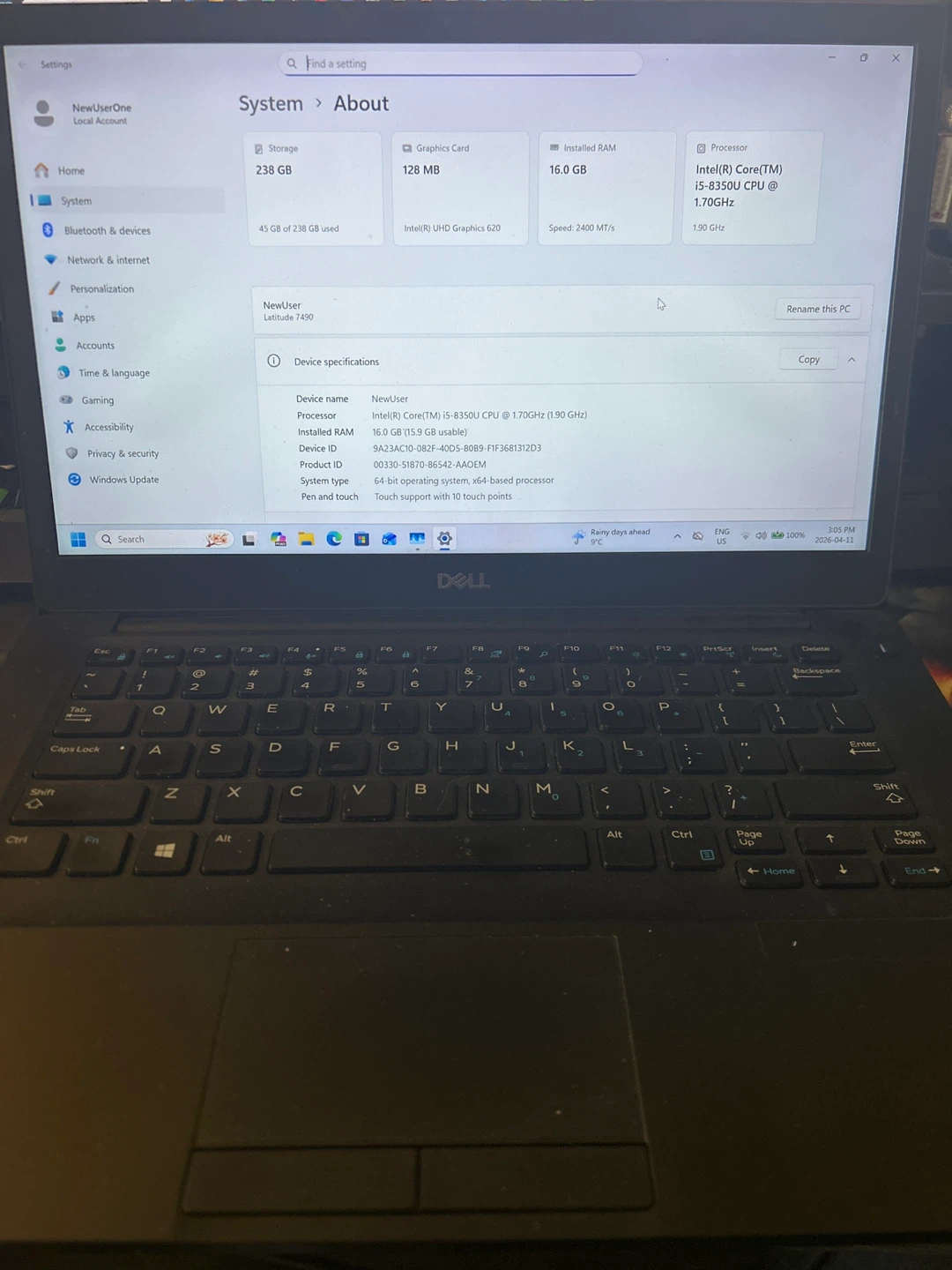 Dell Latitude 7490 Laptop - Intel Core i5, 16GB RAM, 238GB SSD