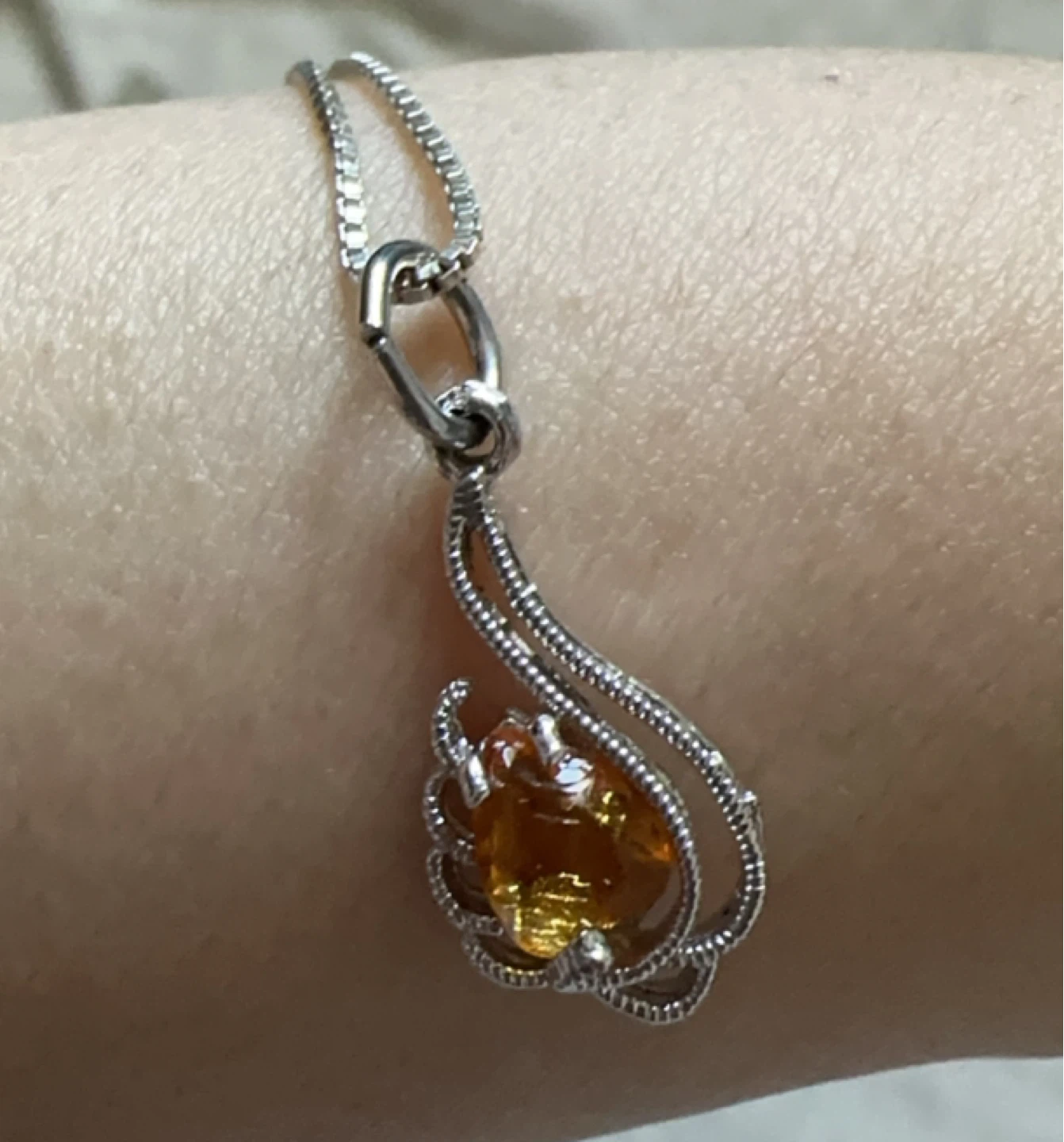 Sterling Silver Pendant Necklace with Orange Gemstone - photo 2