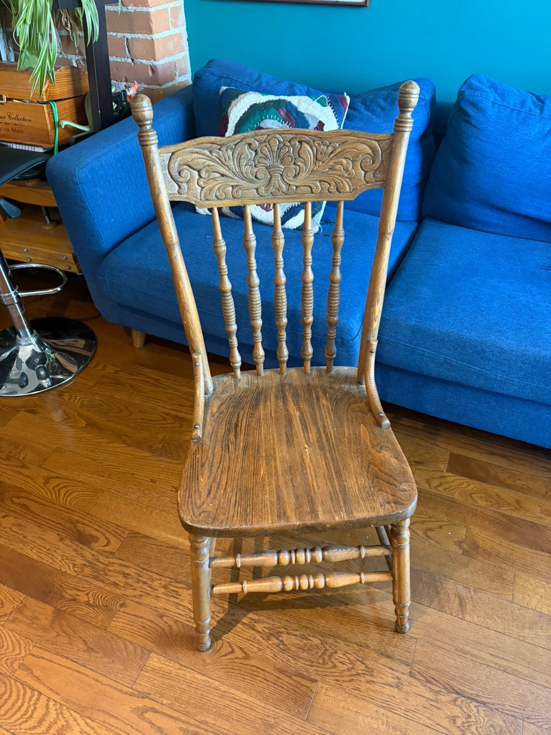 Vintage Wooden Chair with Carved Back