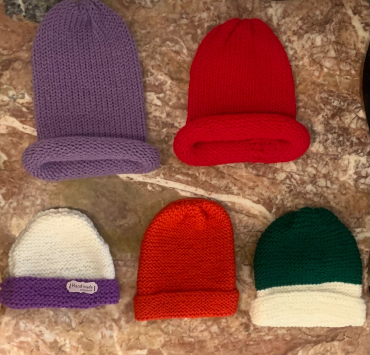 Handmade knitted baby hats - 5 assorted colours