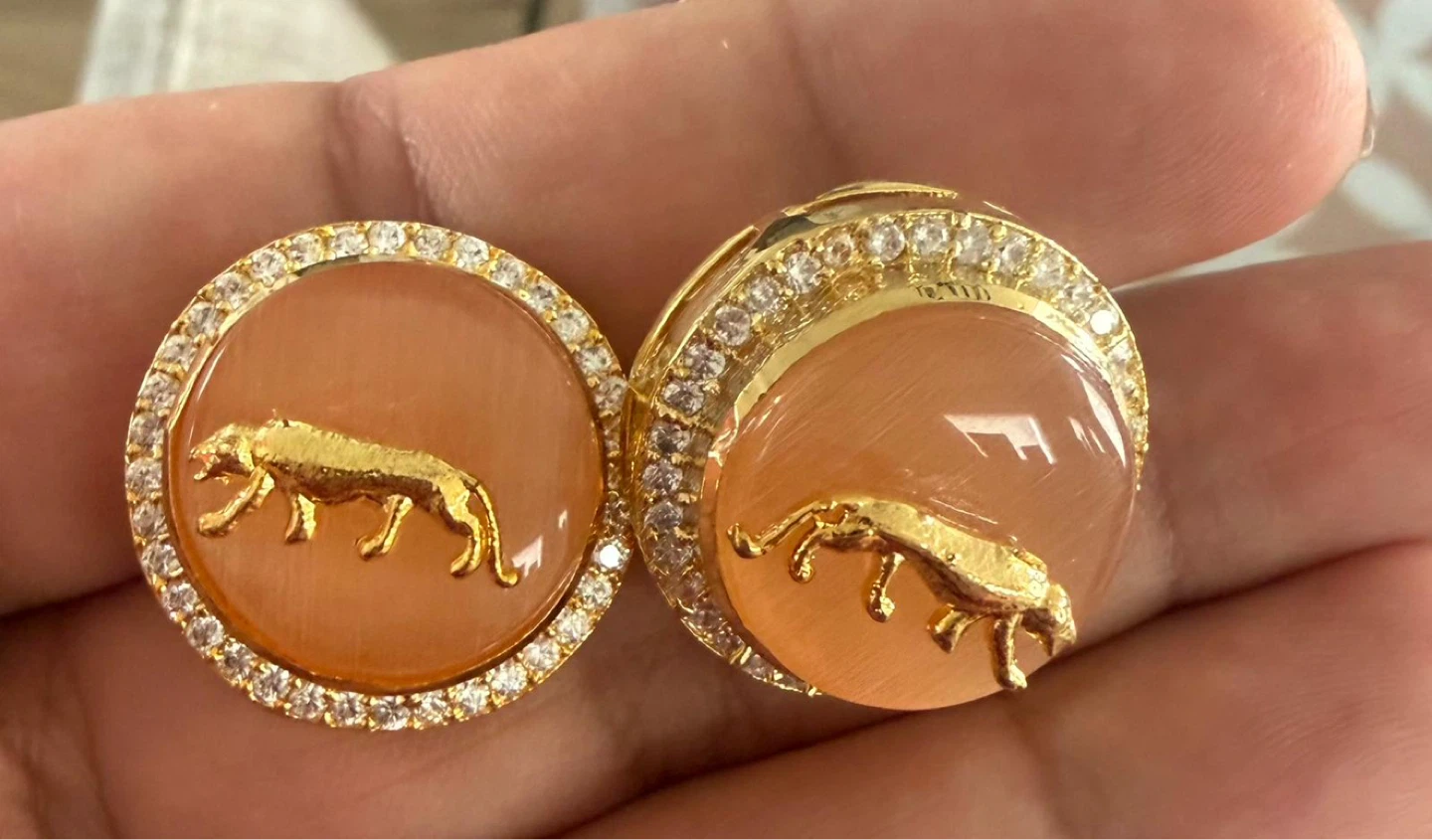 Artificial  jewellery Gold Tiger Earrings with Gemstones - photo 5