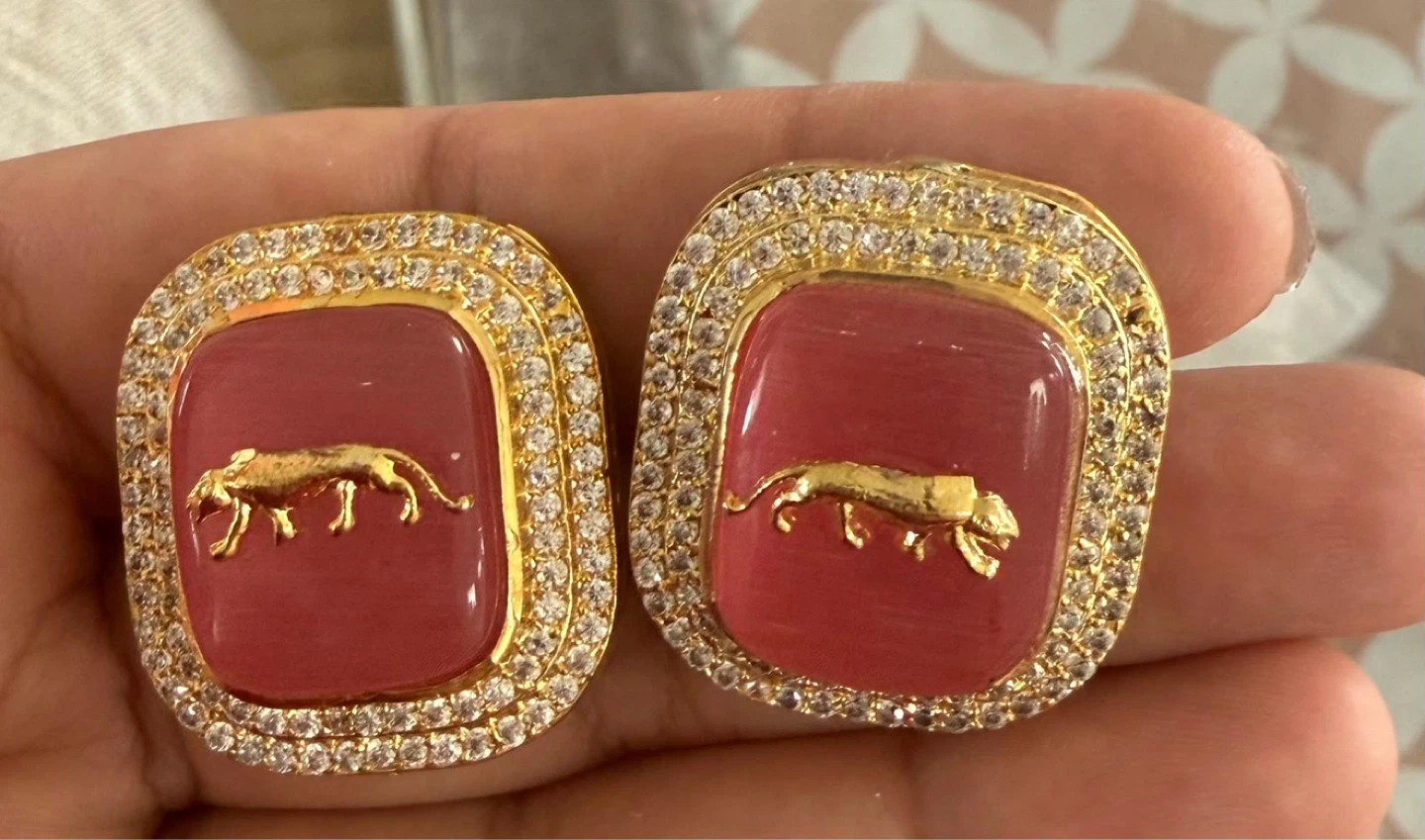 Artificial  jewellery Gold Tiger Earrings with Gemstones - photo 4
