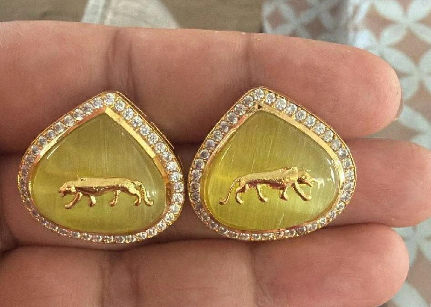 Artificial  jewellery Gold Tiger Earrings with Gemstones