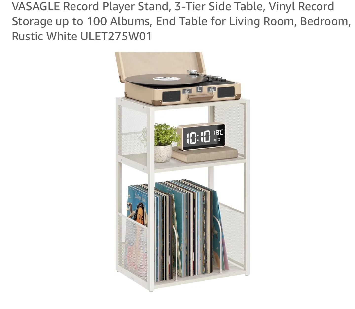 3-Tier Record Player Stand - Rustic White RP3