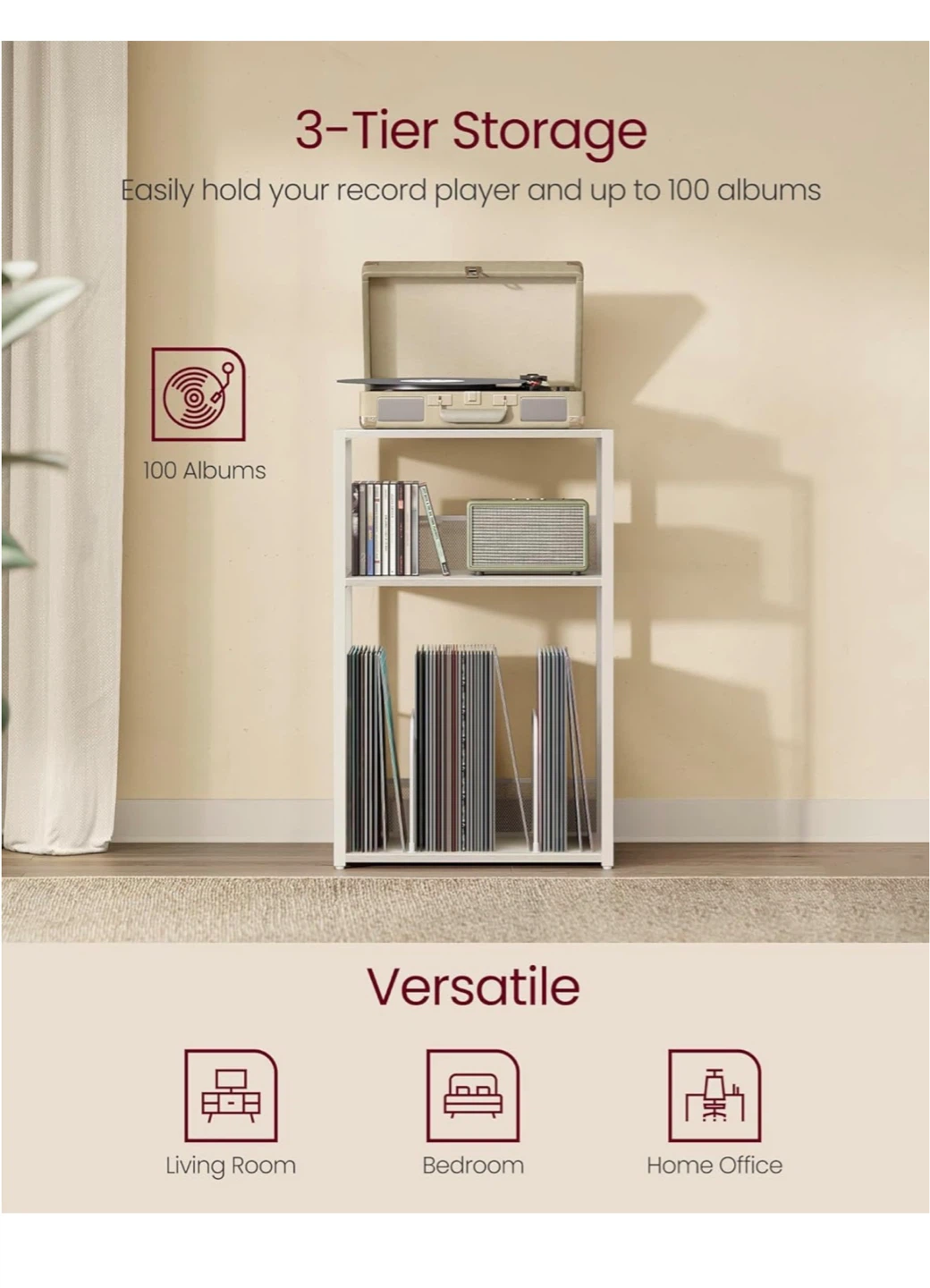 3-Tier Record Player Stand - Rustic White RP3 - photo 4