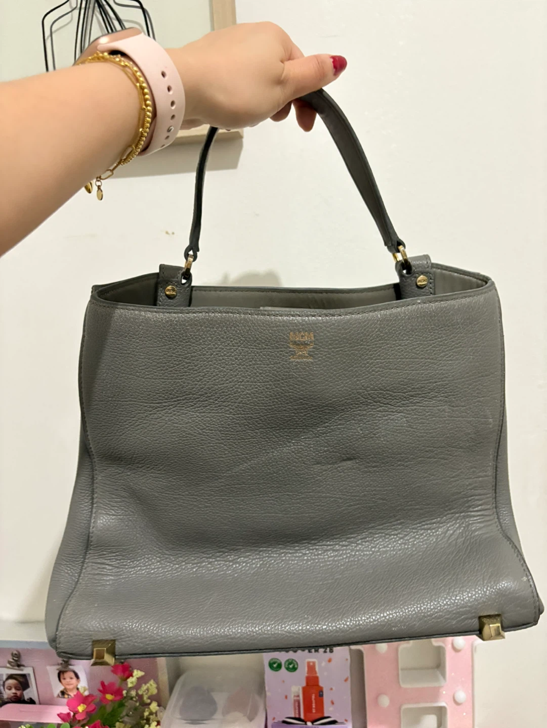 MCM Grey Vintage Leather Handbag