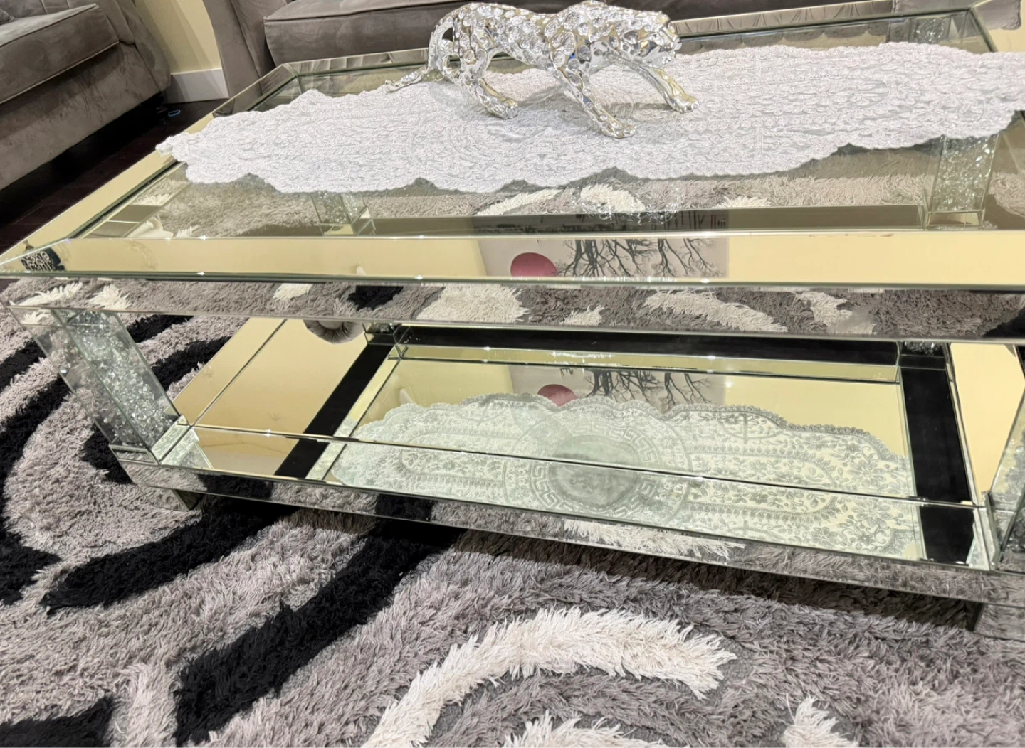 Mirrored Coffee Table with Crystal Accents