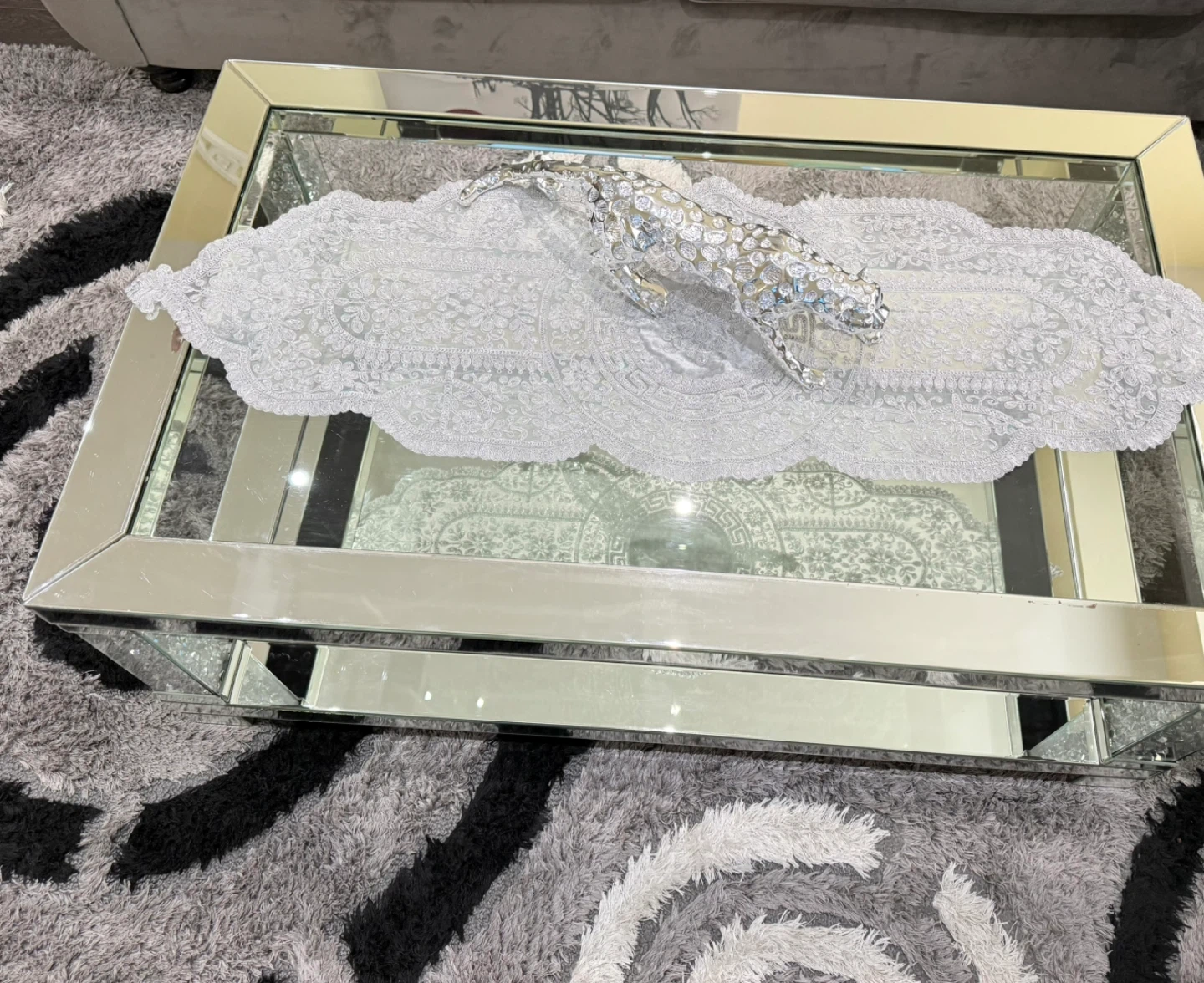 Mirrored Coffee Table with Crystal Accents - photo 3