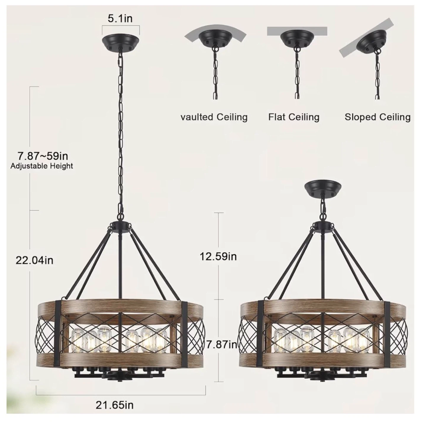 6-Light Farmhouse Drum Chandelier 6FC - photo 2