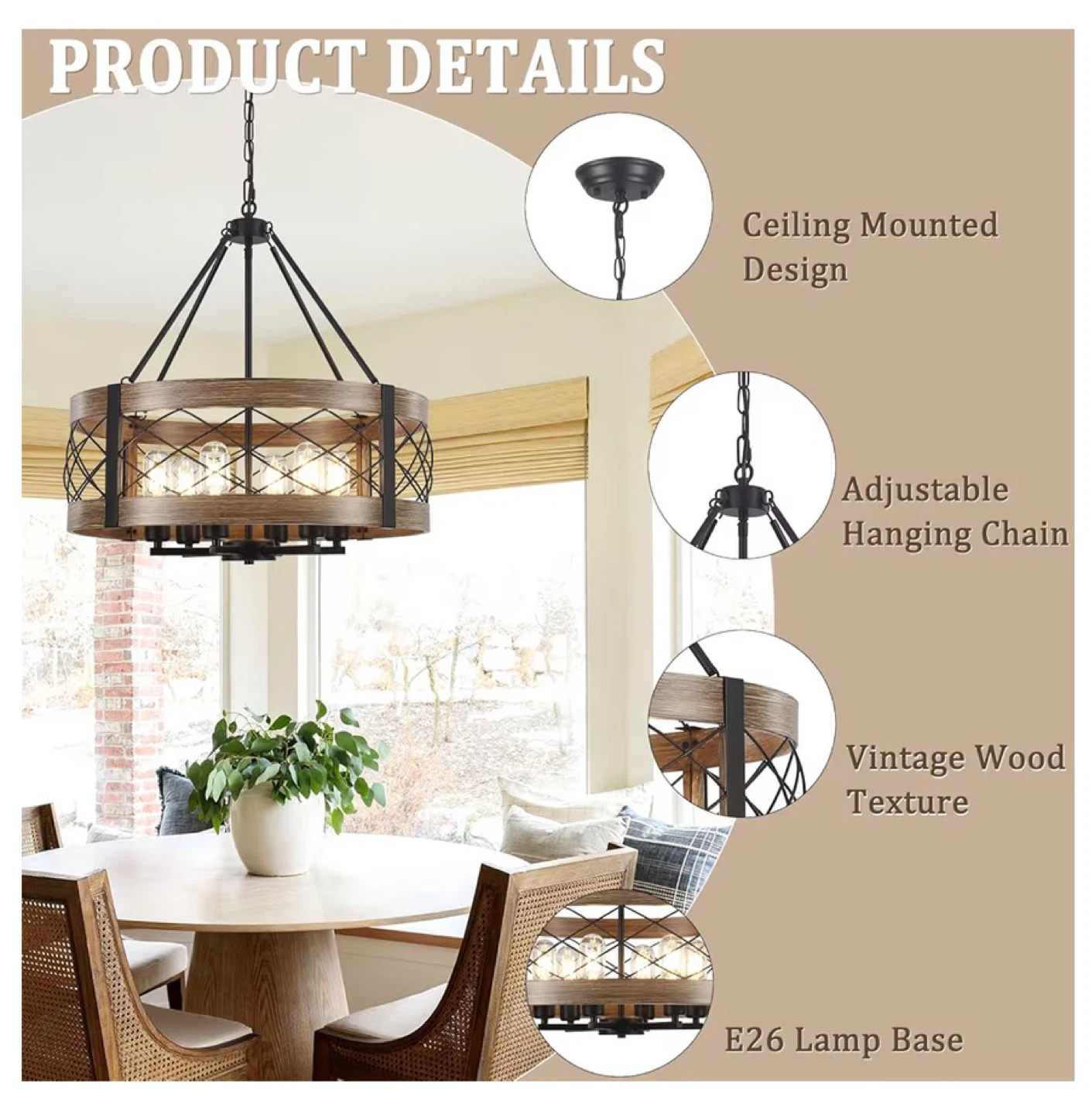 6-Light Farmhouse Drum Chandelier 6FC - photo 3