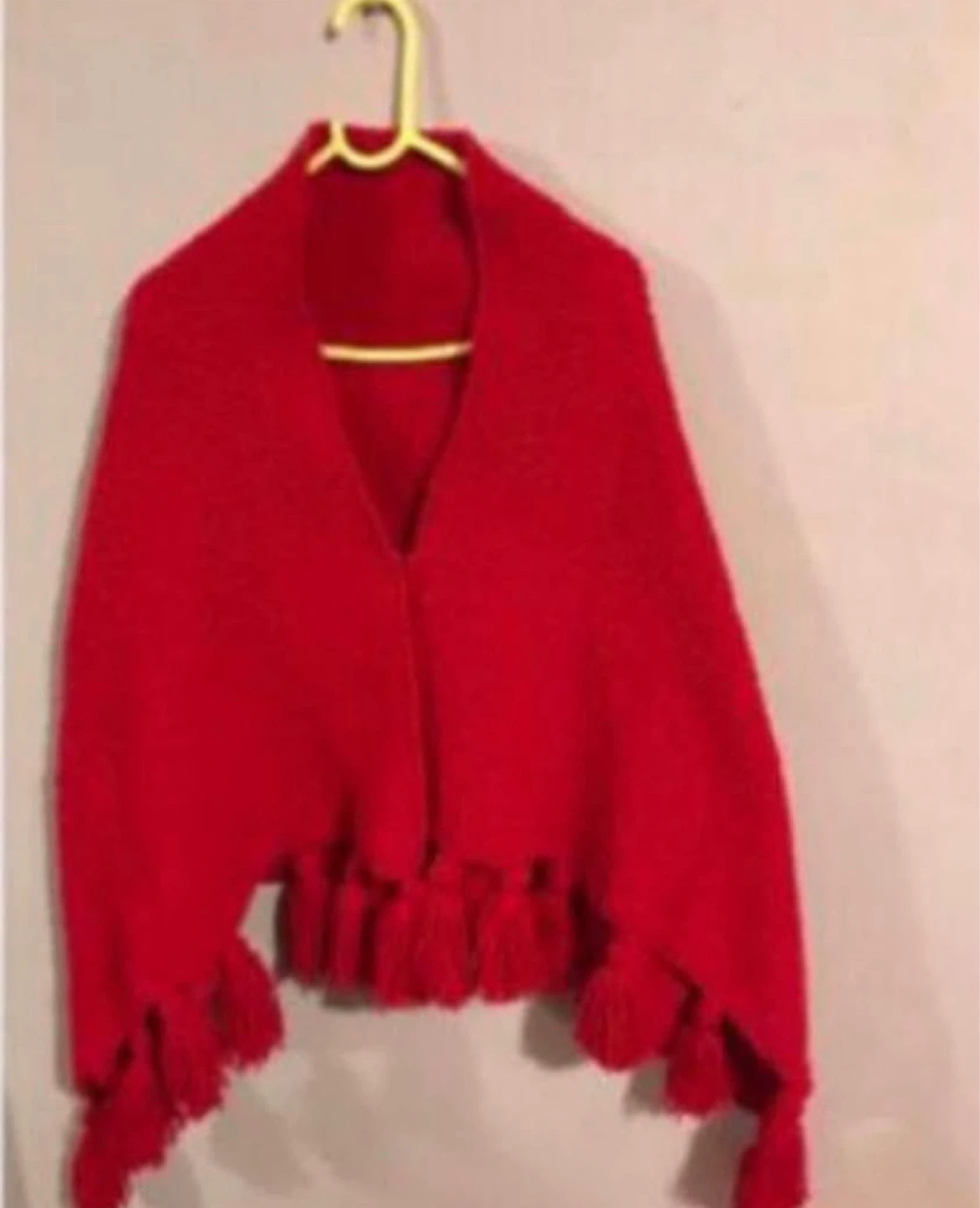 Black and Red Knit Poncho with Tassels