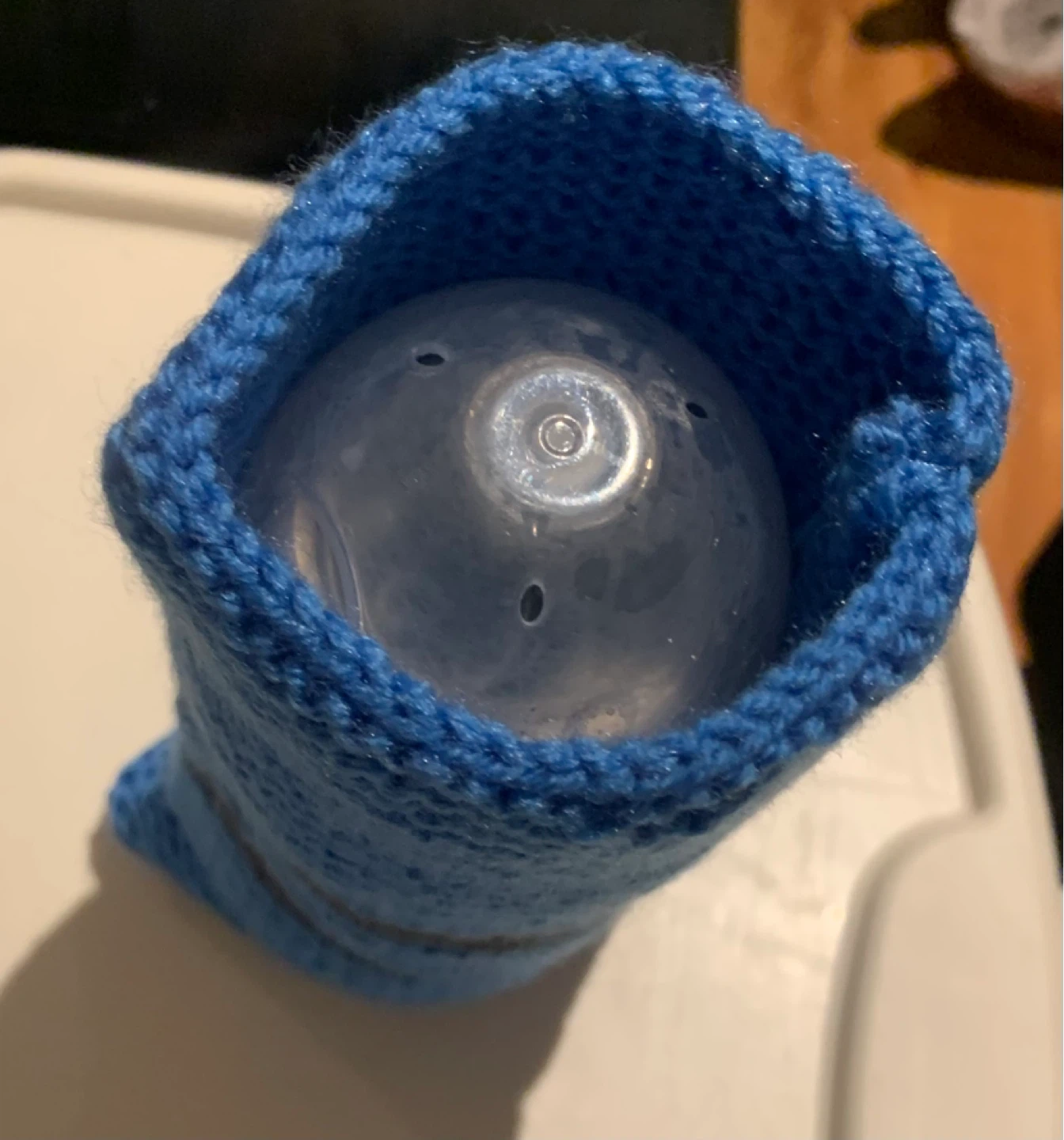Hand-Knitted Blue Bottle Cozy