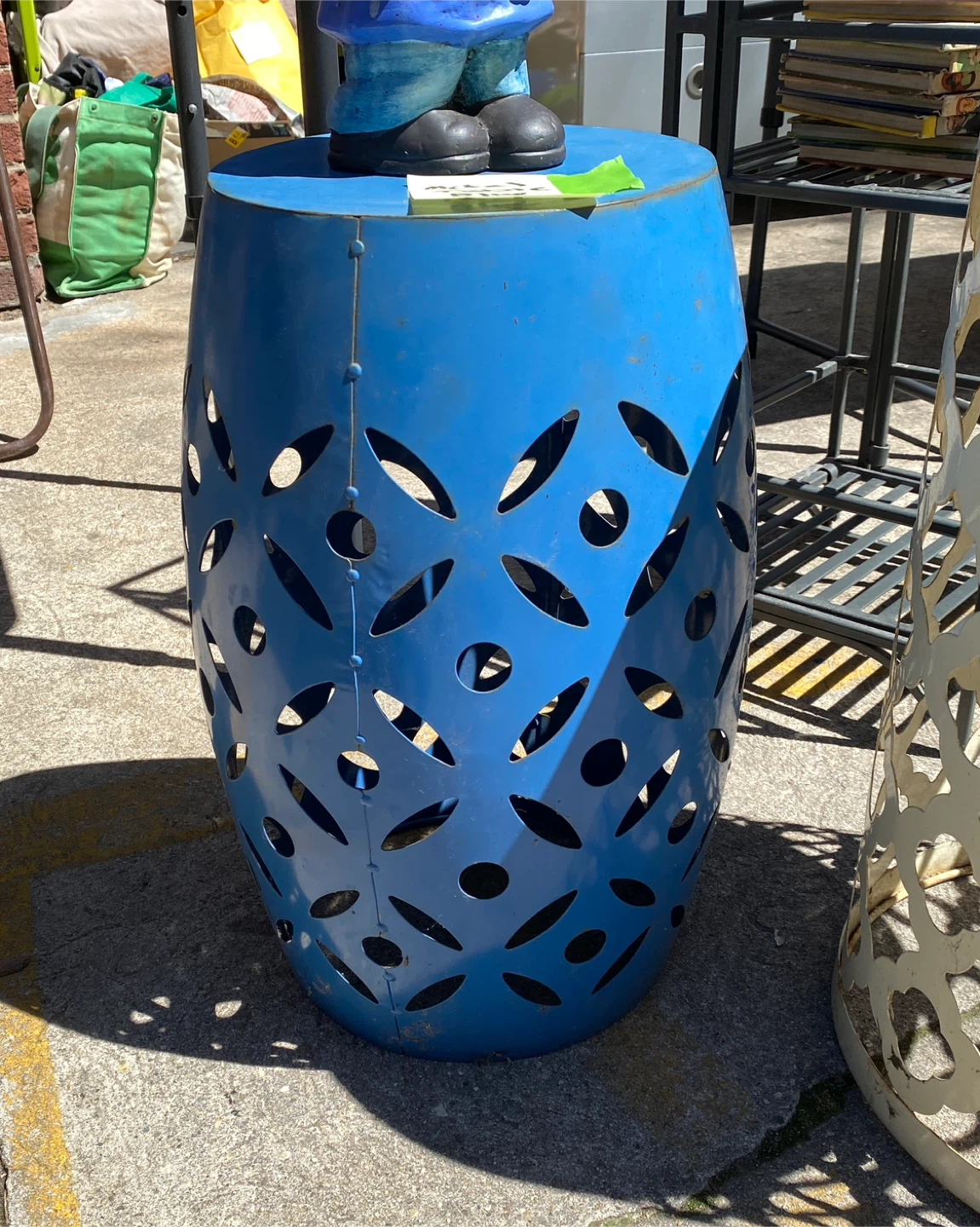 Blue Metal Garden Stool or Side Table