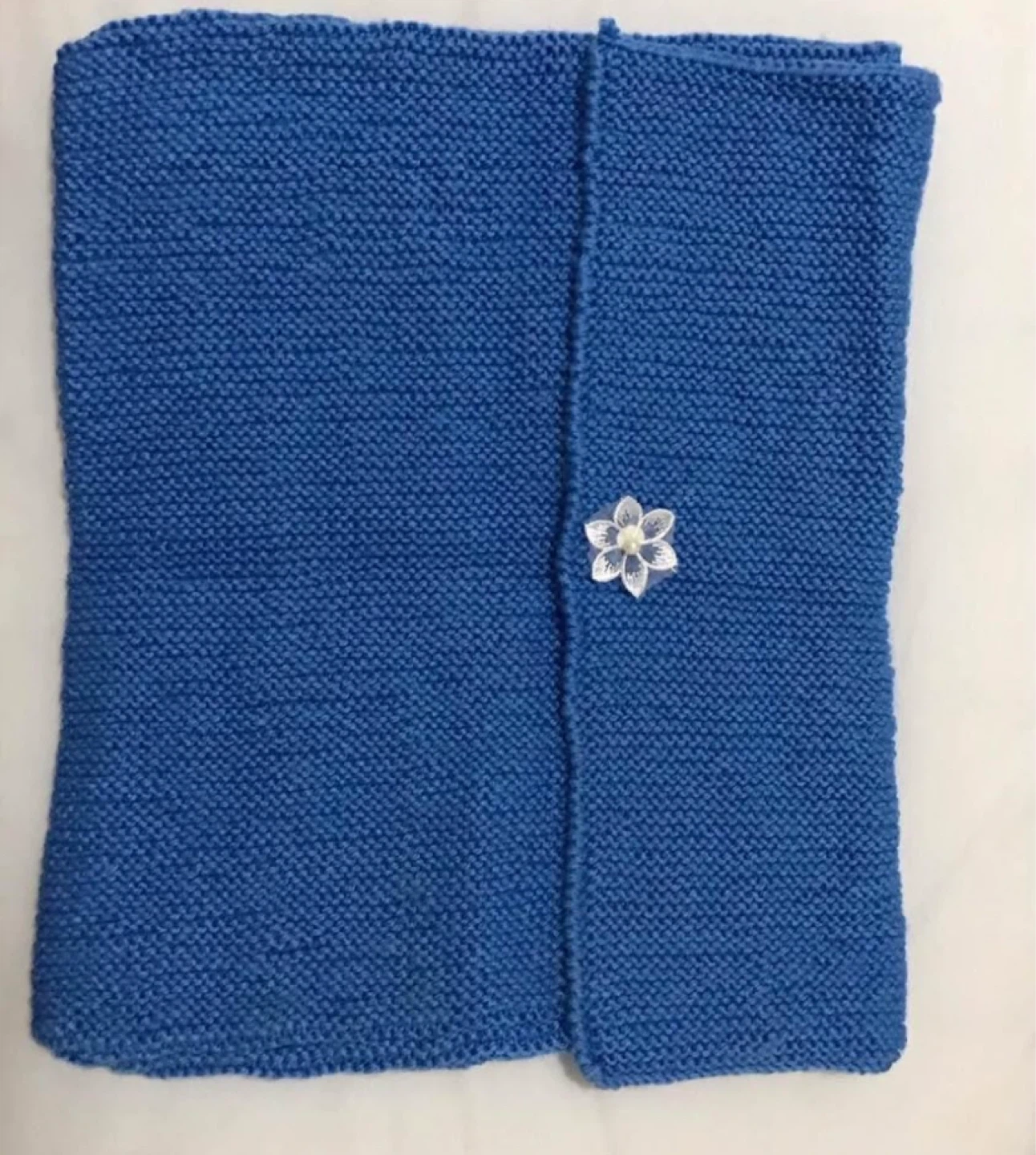 Hand-Knitted Blue Clutch Bag with Flower Clasp - photo 2