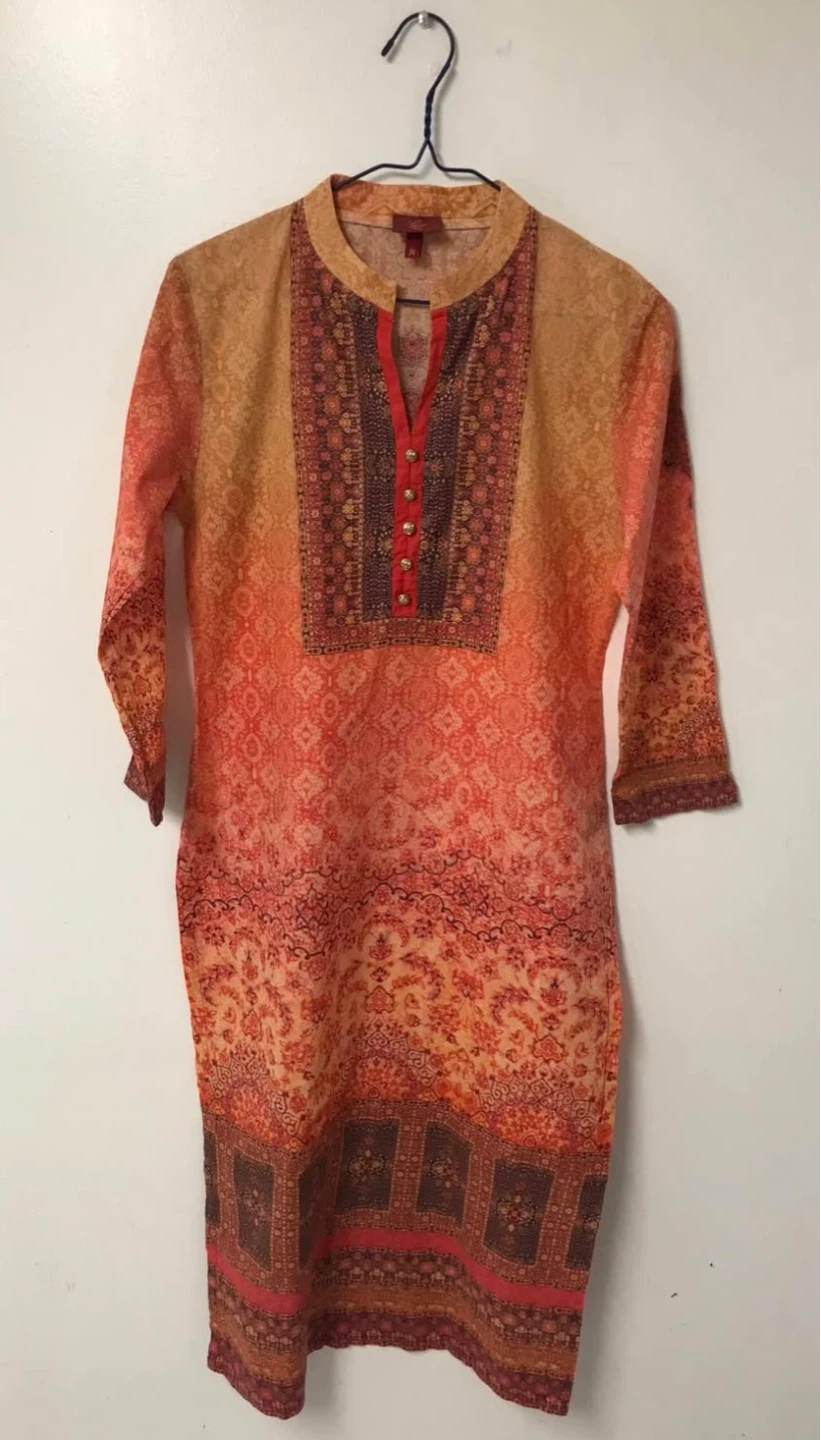 Women's Printed Kurti - Orange/Brown