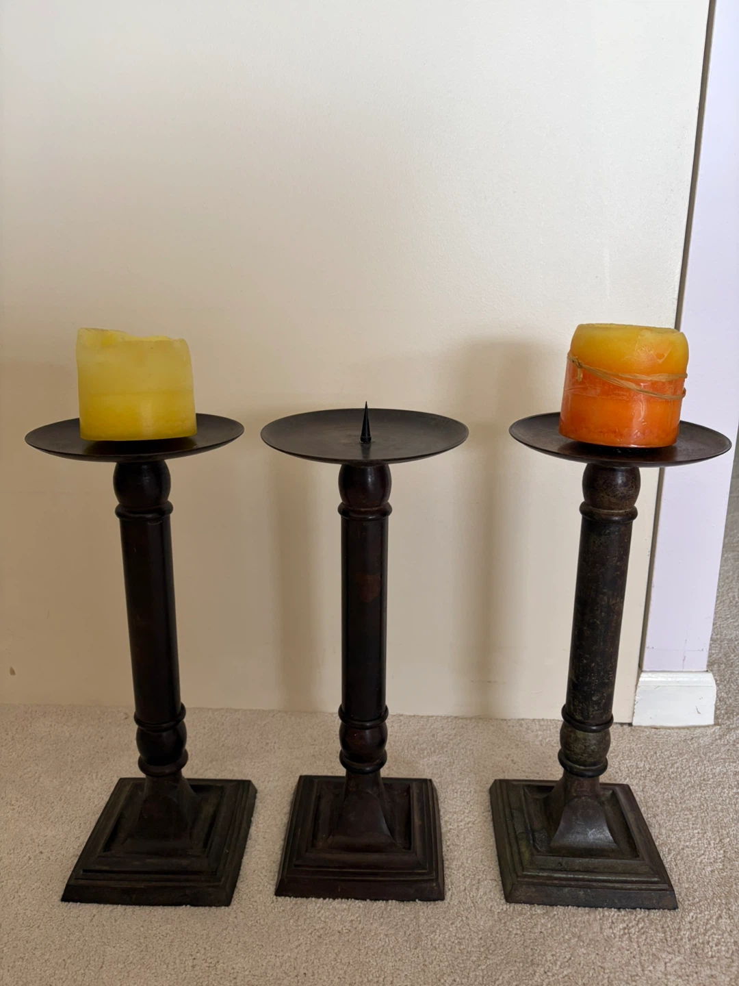 Set of 3 Tall Metal Candle Holders