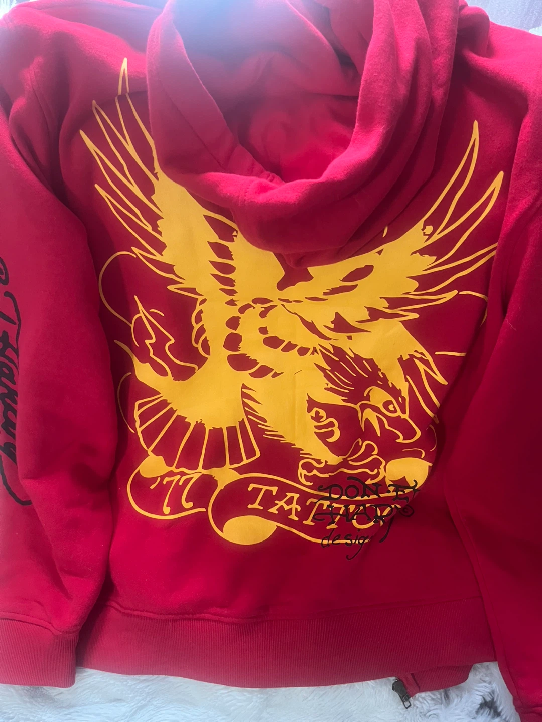 Ed Hardy Red Zip-Up Hoodie with Tiger & Eagle Graphics - photo 2